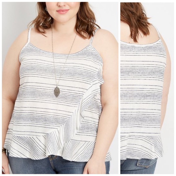 0X 1X 2X 3X Maurices White & Blue Striped Tank Top - Picture 1 of 2